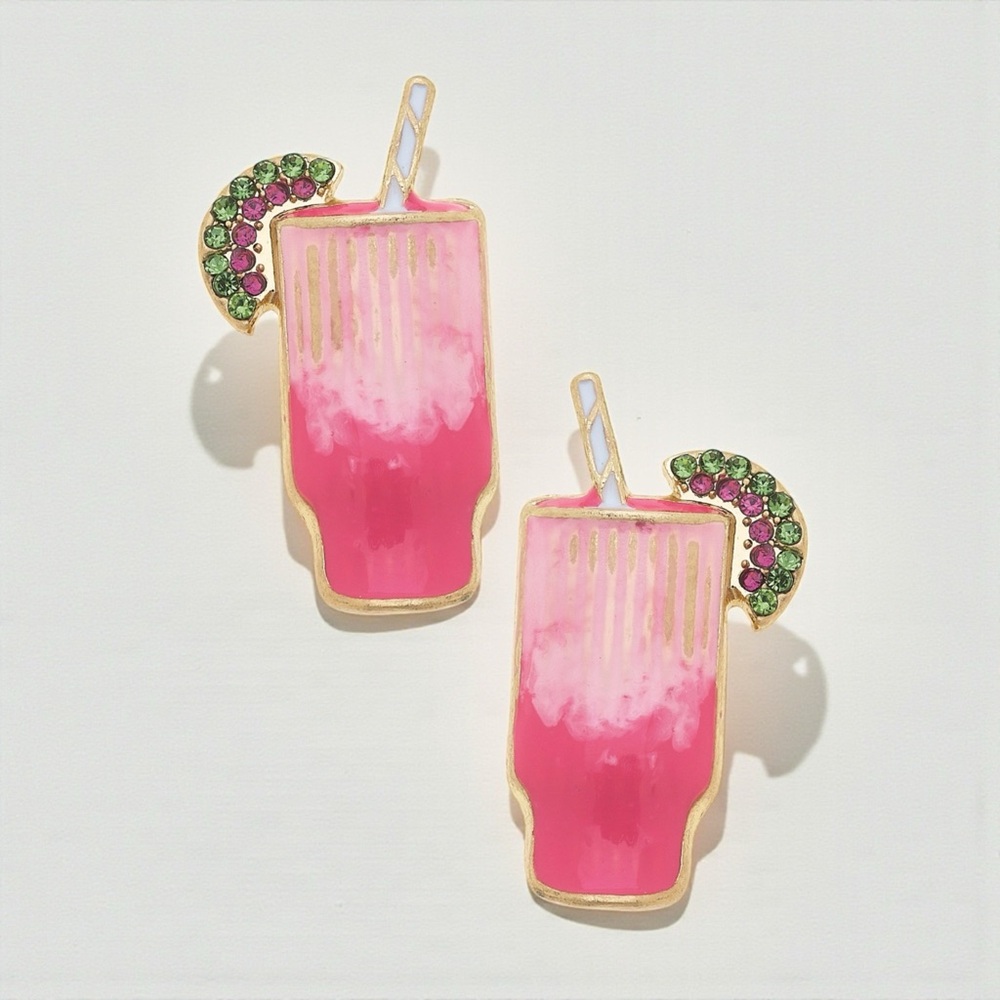 Kate Spade Pink Cocktail Drink Earrings Crystal Lime Novelty NWOT